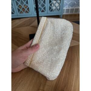 Carla Marchi Beaded Gold and Silver Beaded Folded Top Convertible Evening Clutch